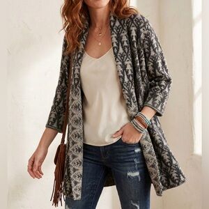 Peruvian Connection Open Front Long Cardigan Sweater Size Large Black